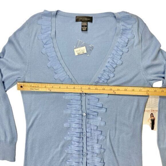 Cable & Gauge Cardigan Womens L Blue Ruffle Front Lightweight V Neck Sweater NWT - Picture 6 of 10